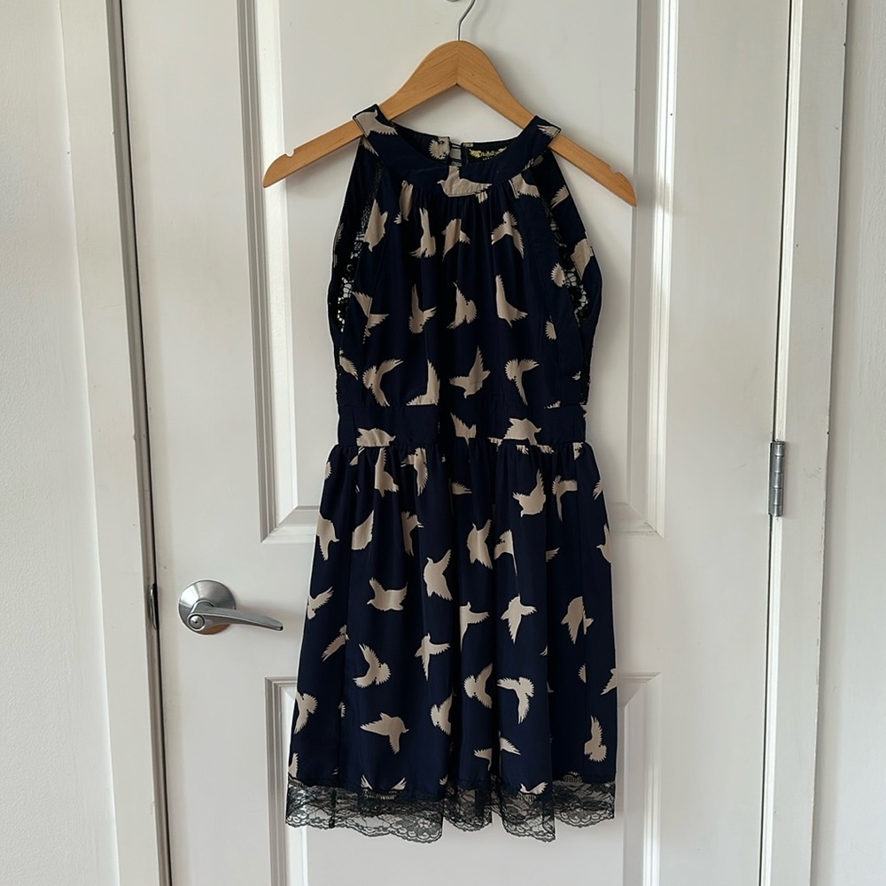 Angeleye London Dress Navy with Bird Pattern M